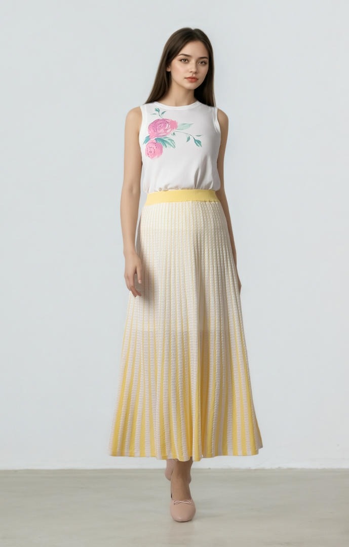 A-Line Knit Skirt with Rib Waistband