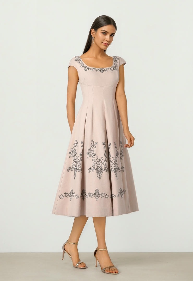 Beige Embroidered Dress