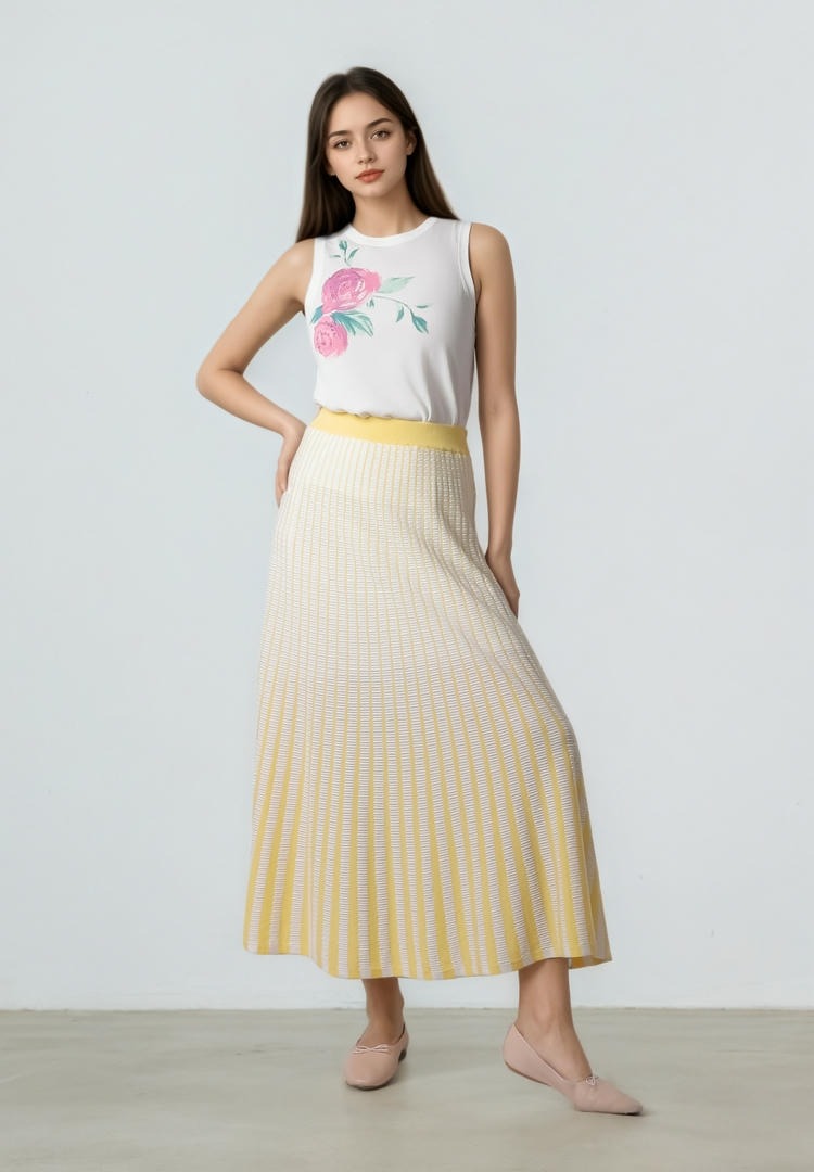 A-Line Knit Skirt with Rib Waistband