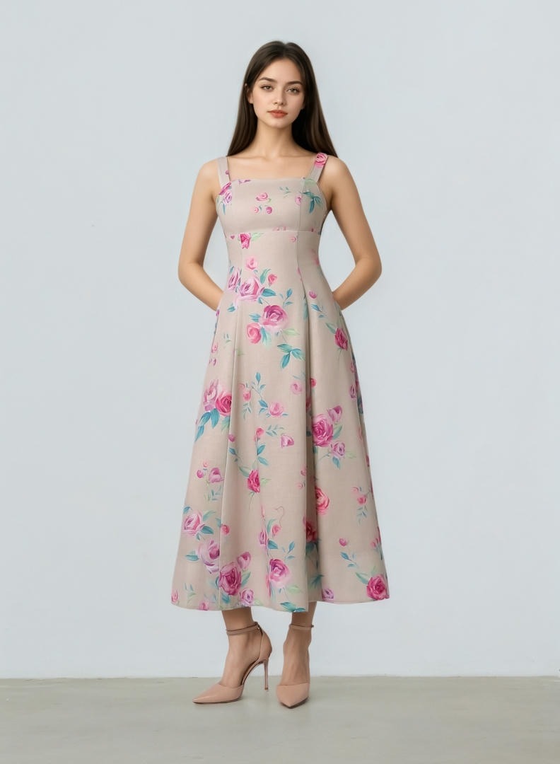 Roses Prints Overlay Dress