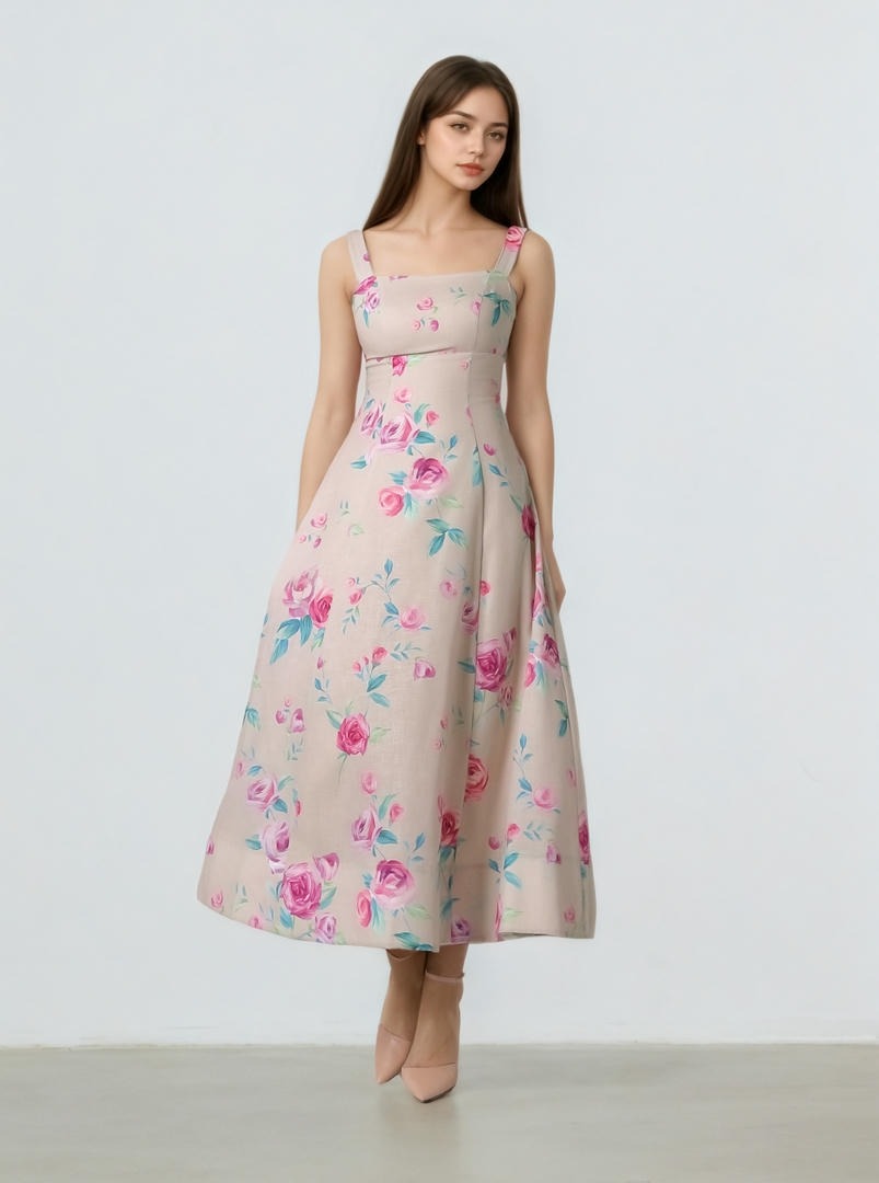 Roses Prints Overlay Dress