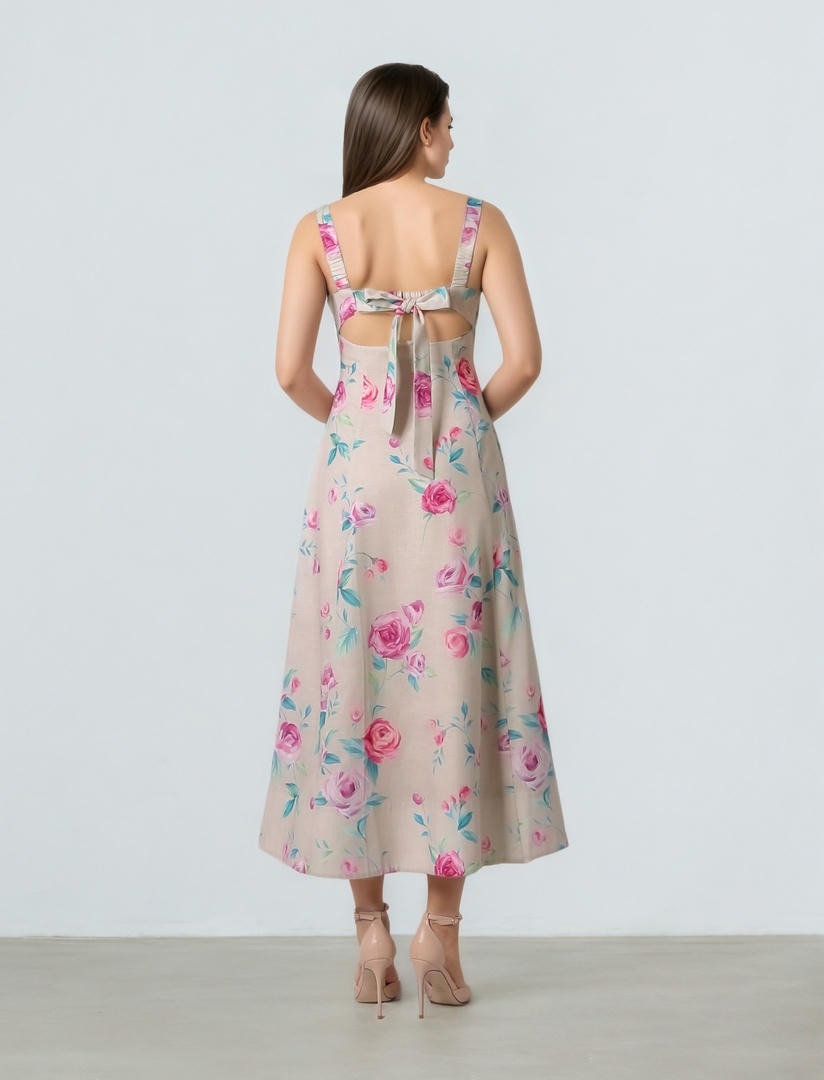 Roses Prints Overlay Dress
