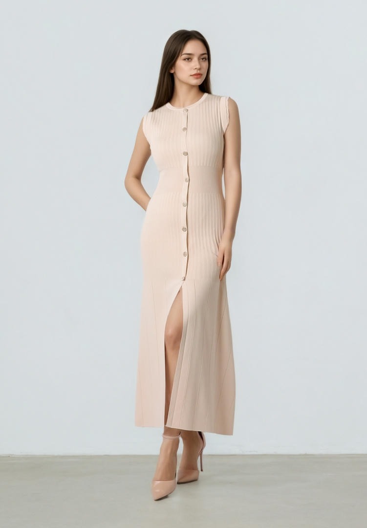 Buttoned knit dress