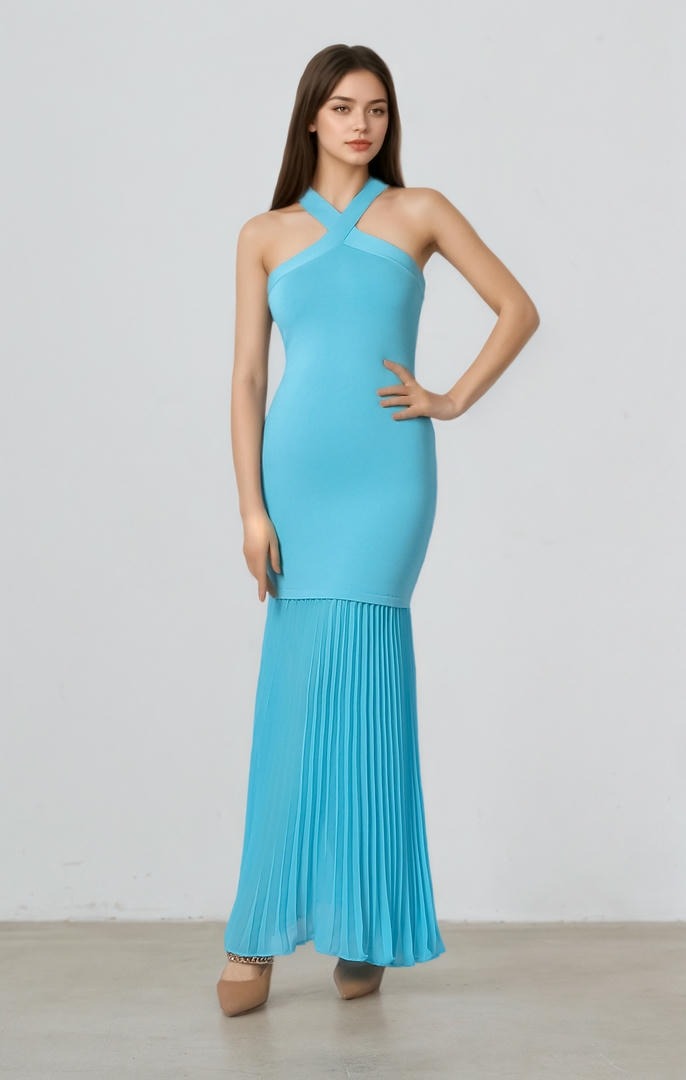 Pleated sheered hem dress