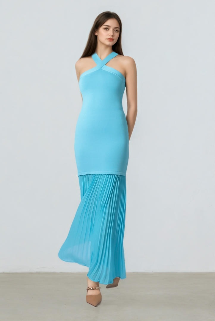 Pleated sheered hem dress