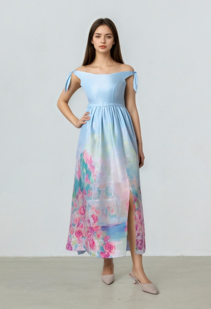 Printed Off-shoulder Dress