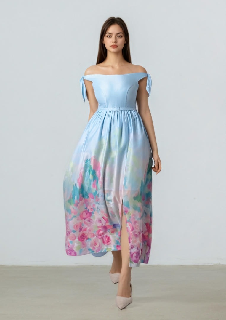 Printed Off-shoulder Dress