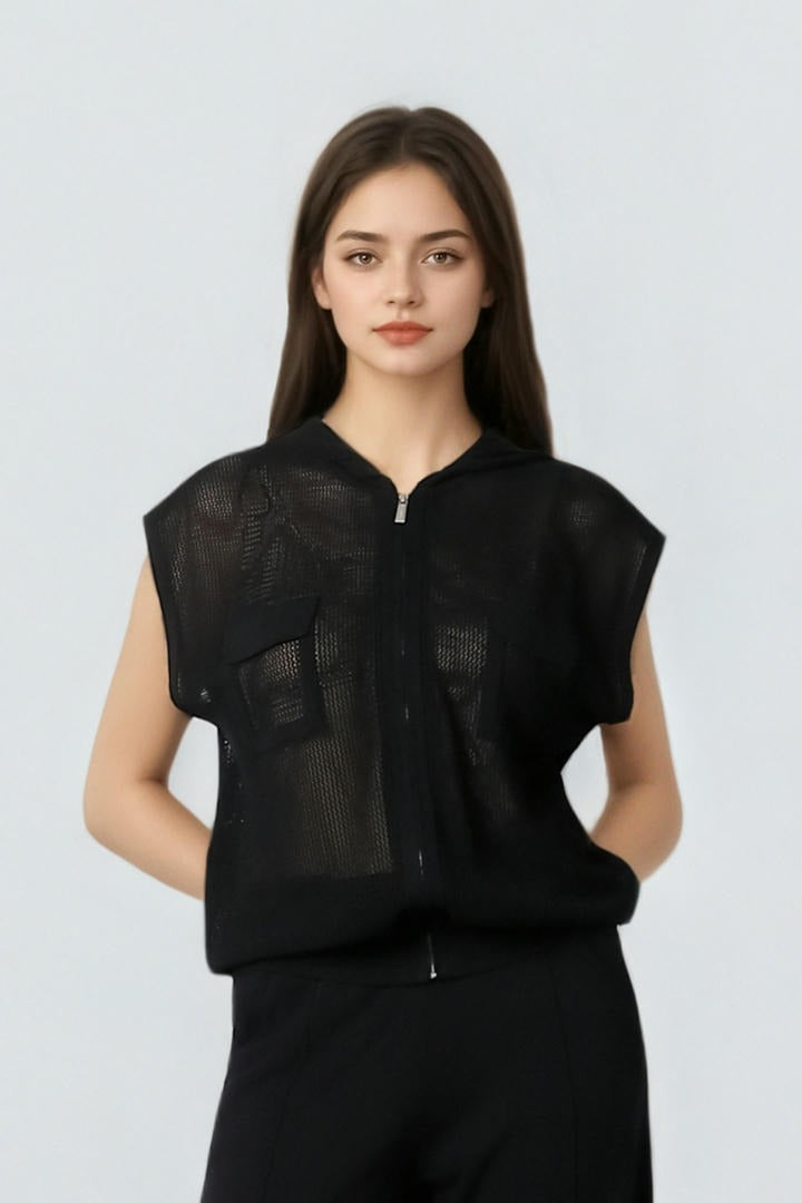 Open-Knit Zipped Hoodie