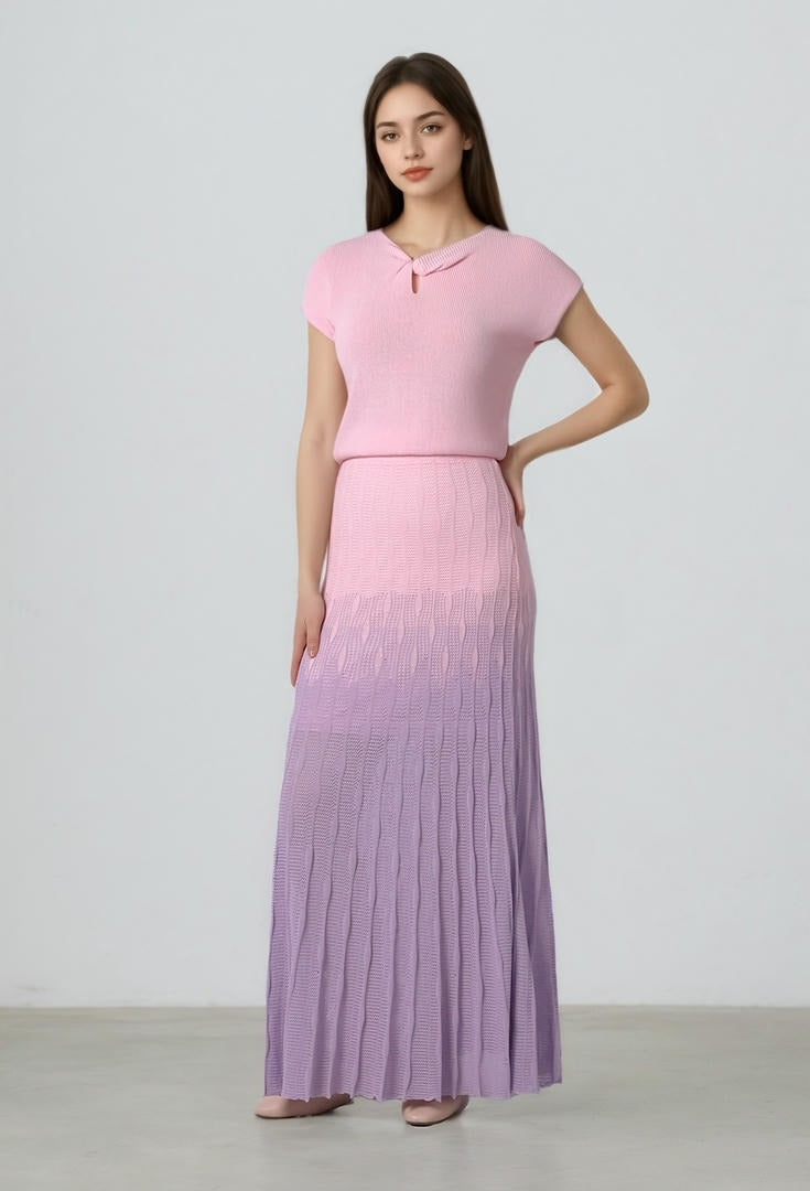 Ombre Pleated A-Line Skirt