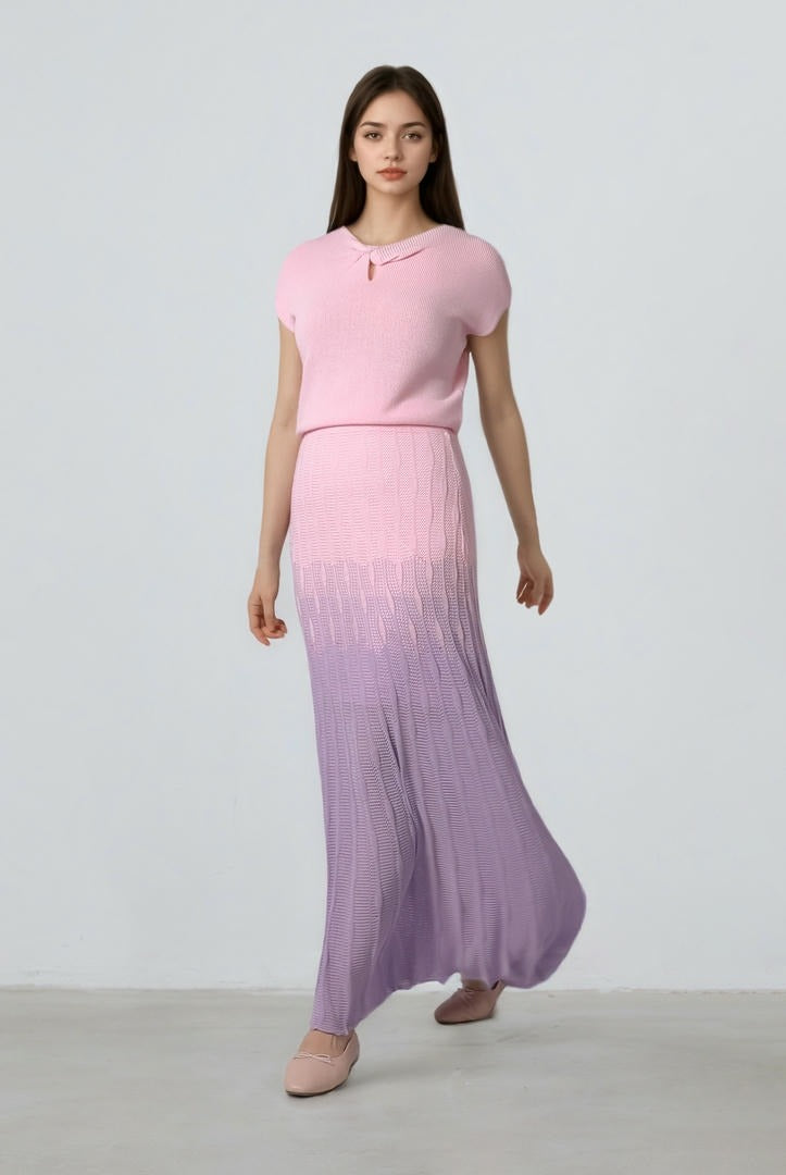 Ombre Pleated A-Line Skirt