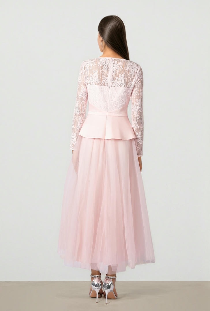Lace & Mesh Midi Dress