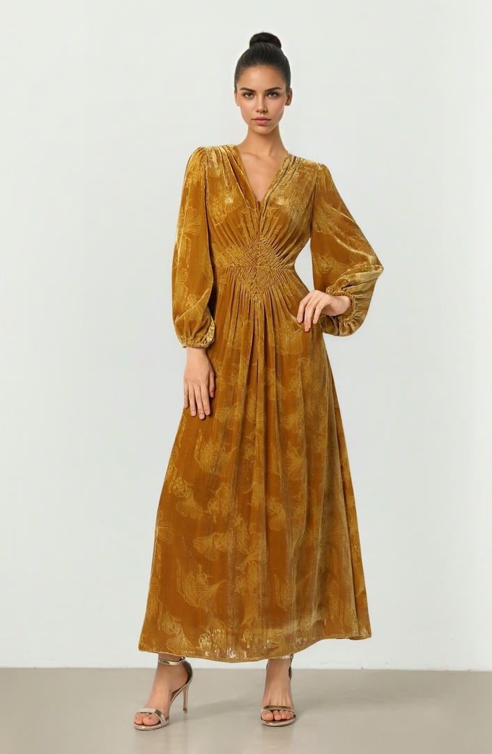 Mustard Devore Dress