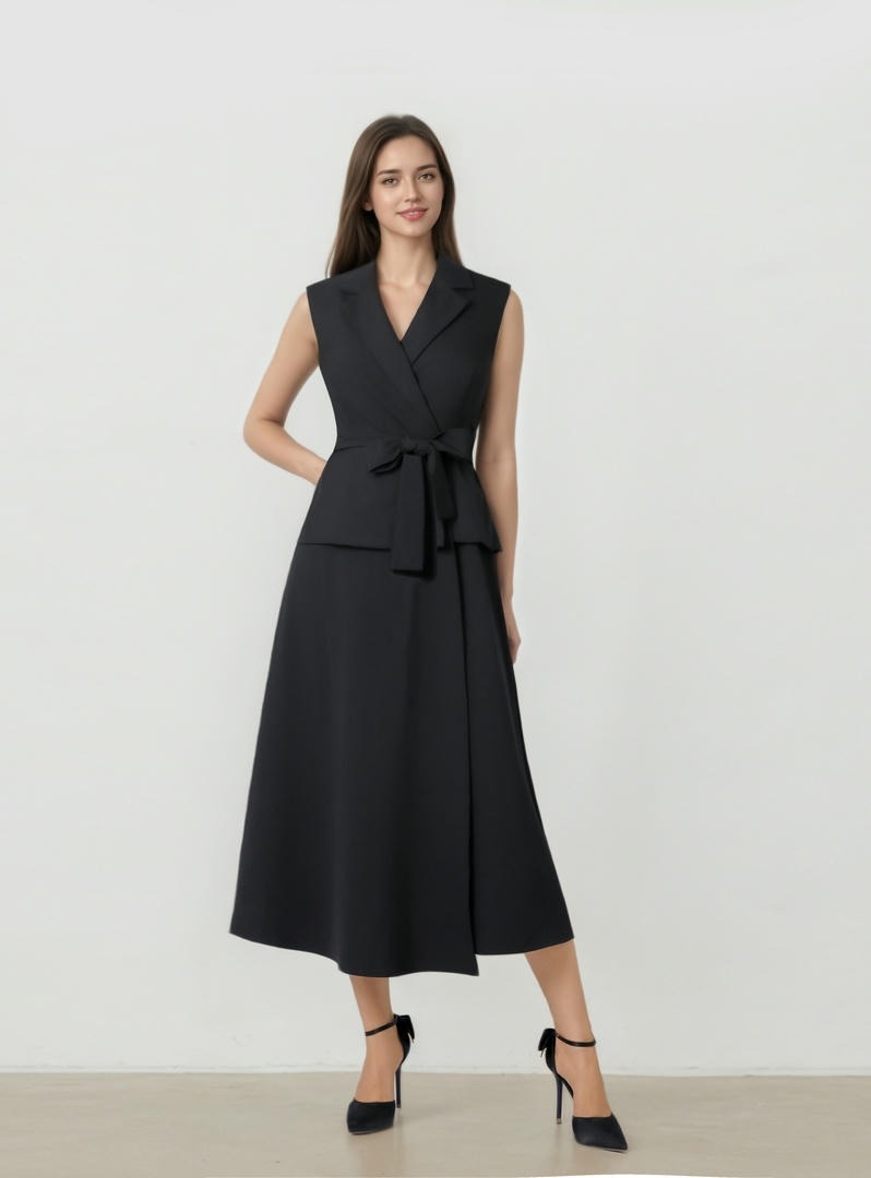Sleeveless Wrap Crepe Dress