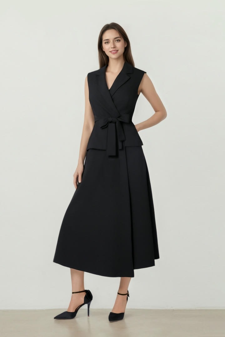 Sleeveless Wrap Crepe Dress