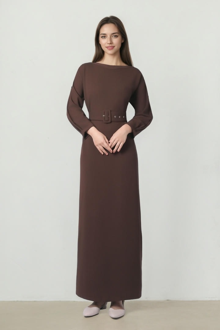 Long Sleeve Belted Jersey Dress