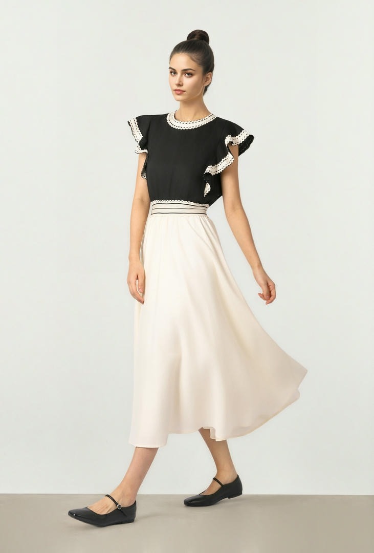 Contrast Linen Midi Dress