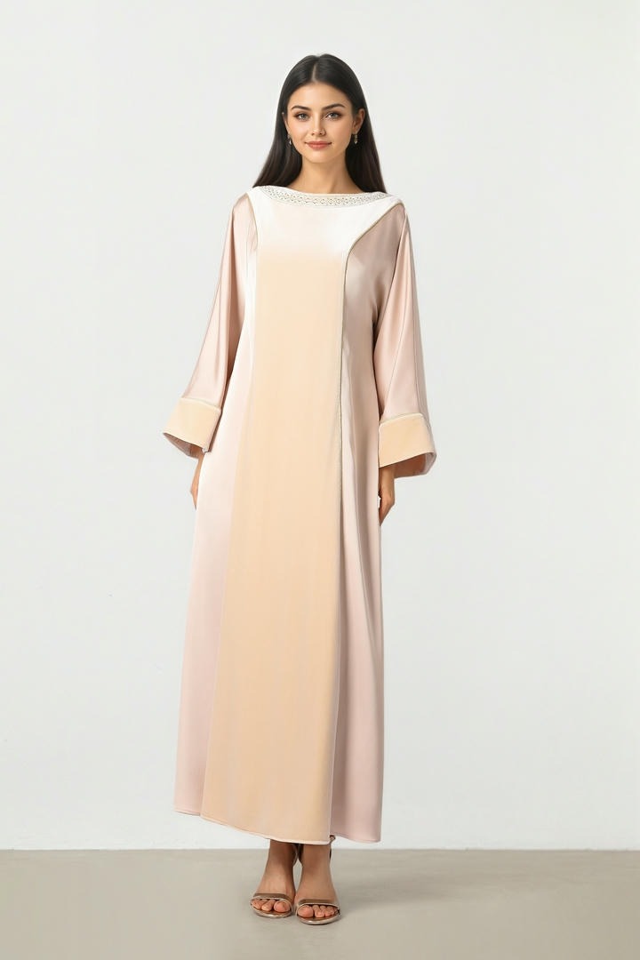 Embroidered Beige Kaftan
