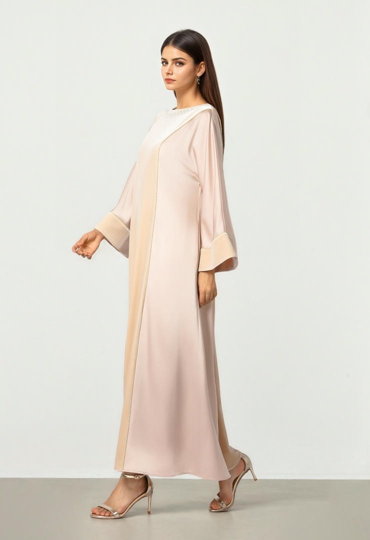 Embroidered Beige Kaftan