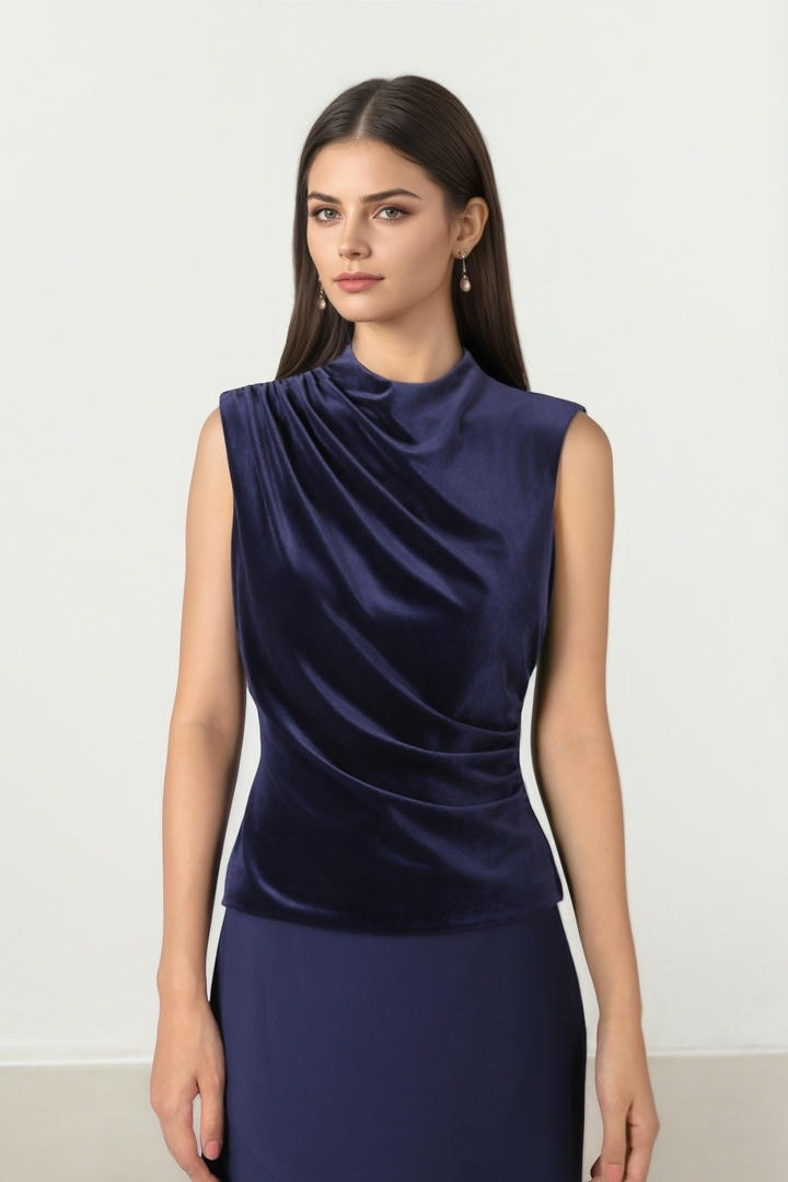 HIGH NECK VELVET TOP