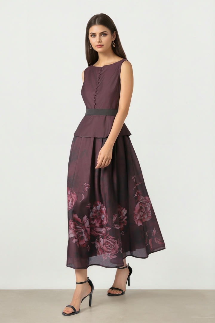 Printed Organza A-Line Dress