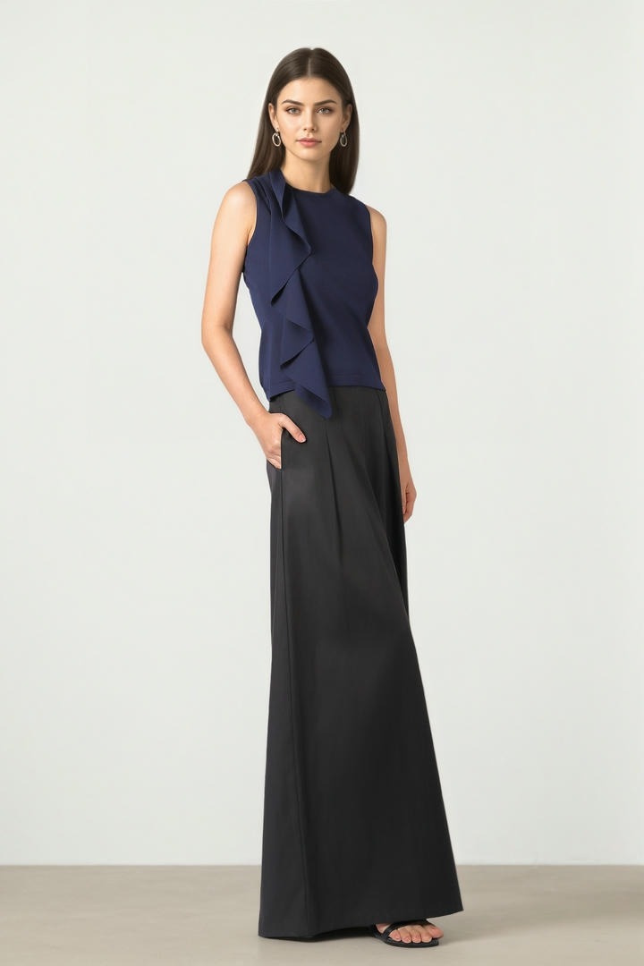 Crepe Wide-Leg Pants With Belt