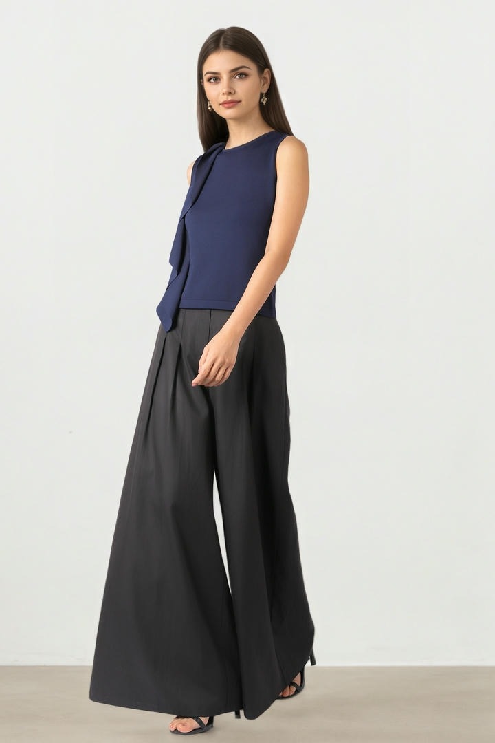 Crepe Wide-Leg Pants With Belt
