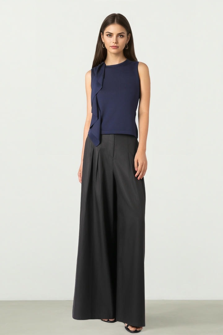 Crepe Wide-Leg Pants With Belt