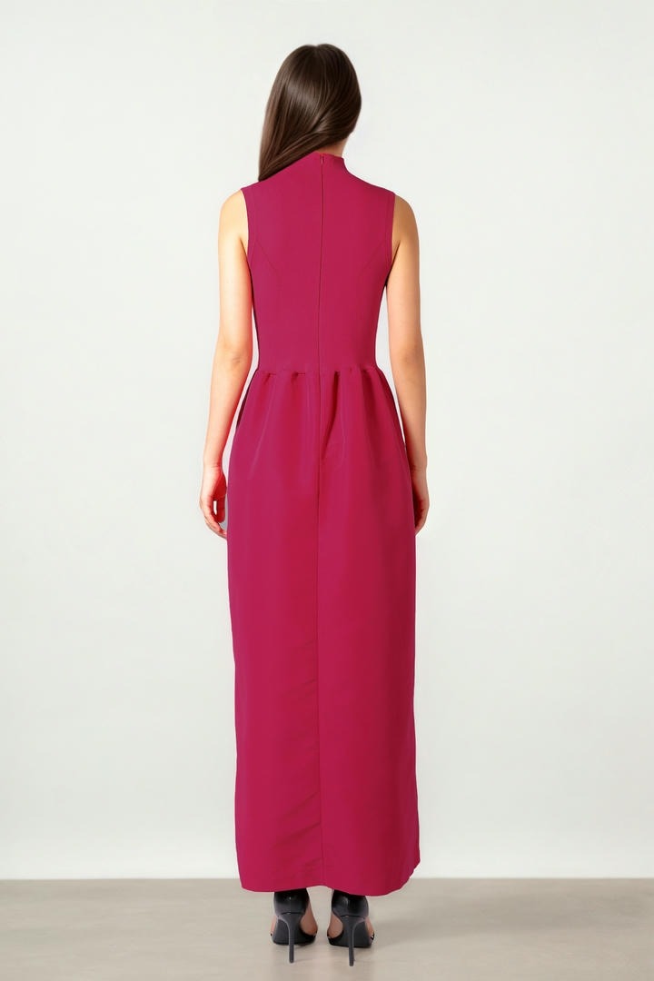 Fuchsia Dress with High Collar