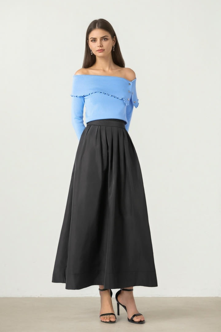 Taffeta Skirt with Lace-Trimmed Waist