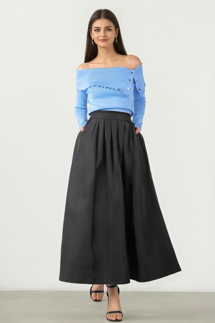 Taffeta Skirt with Lace-Trimmed Waist
