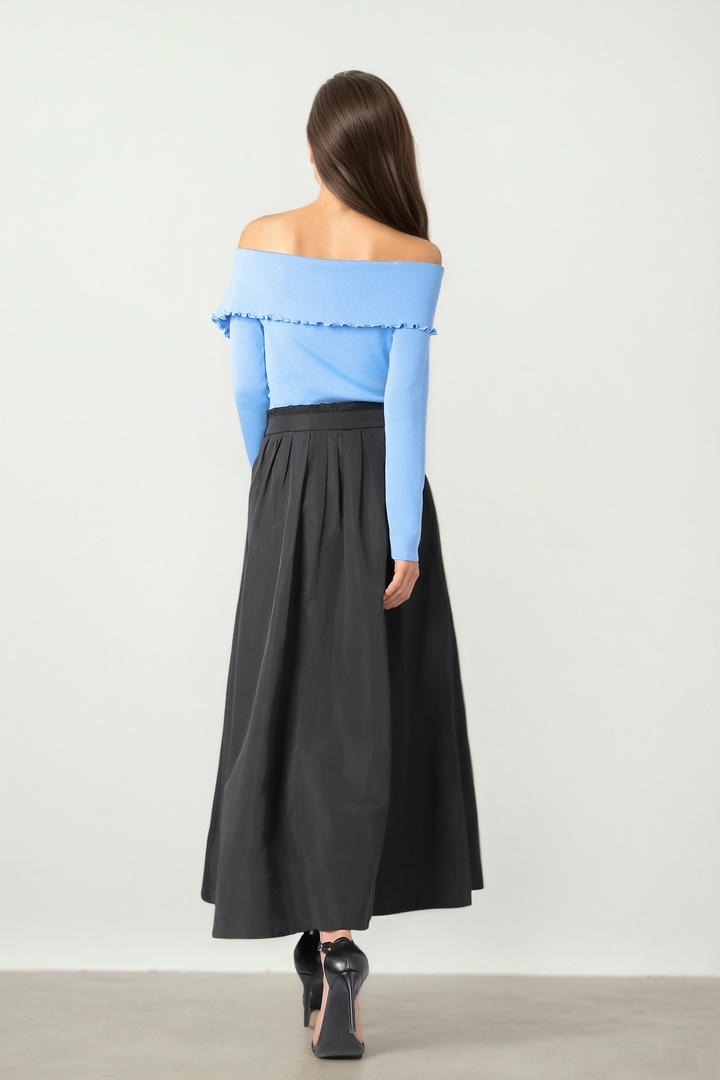 Taffeta Skirt with Lace-Trimmed Waist