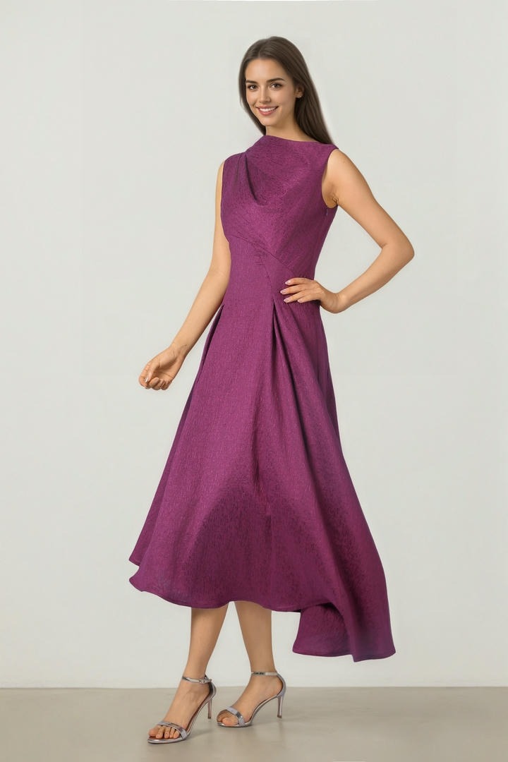 Elegant Pleated Jacquard Dress