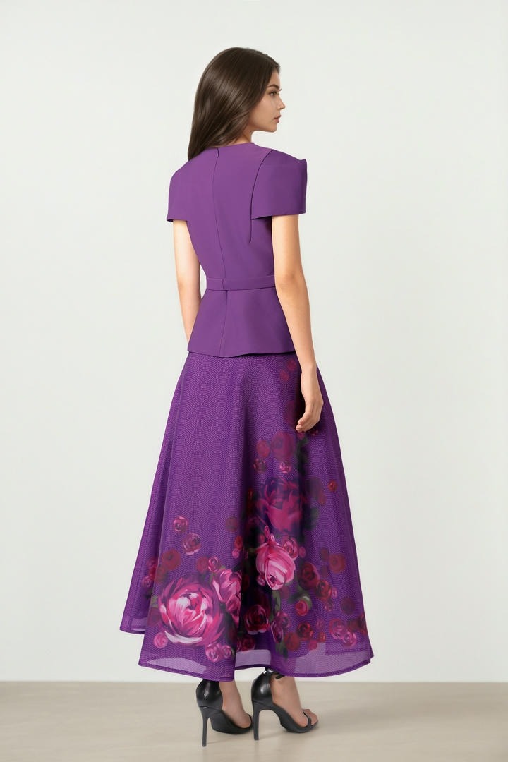 Fitted Peplum Top in Purple Crepe