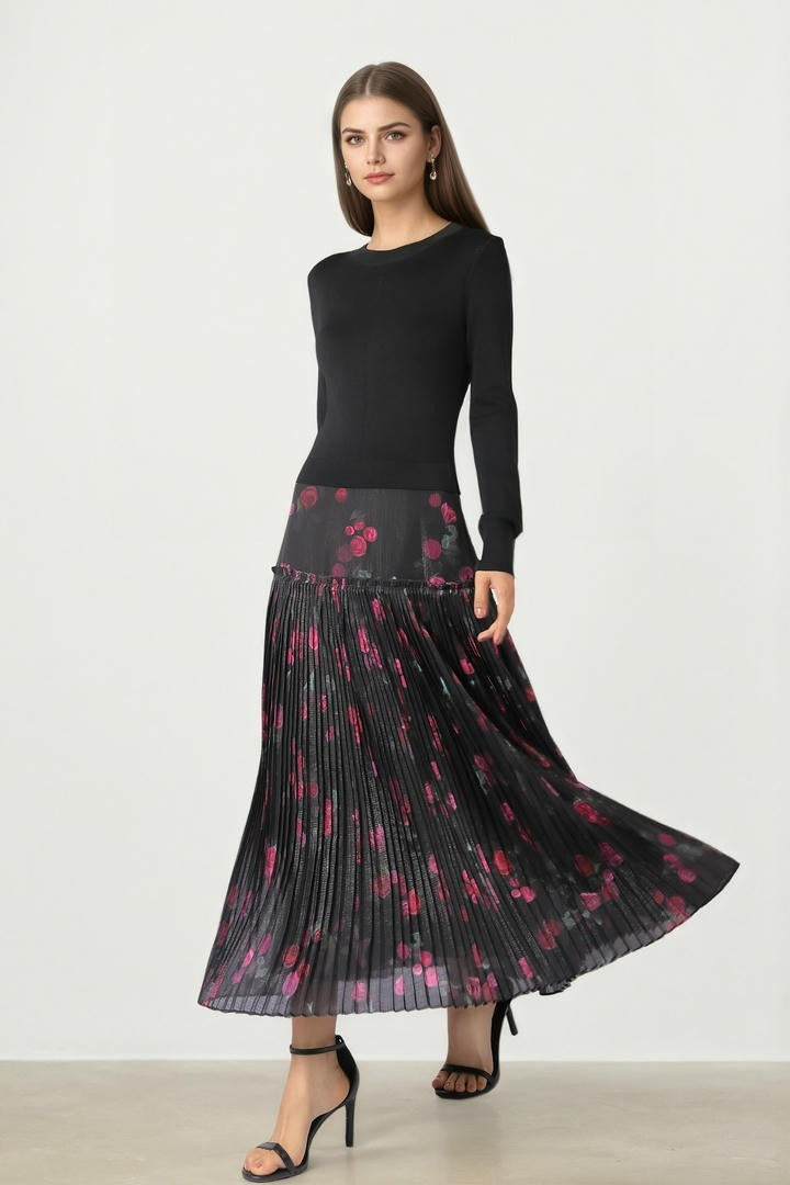 Knit & Chiffon Midi Dress