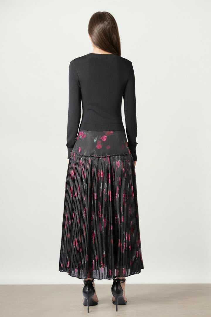 Knit & Chiffon Midi Dress