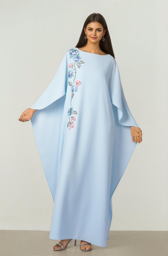 Blue Crepe Kaftan Dress