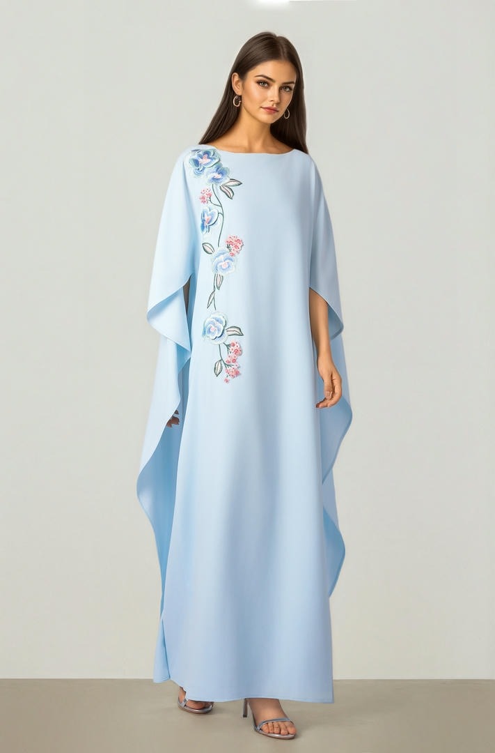 Blue Crepe Kaftan Dress