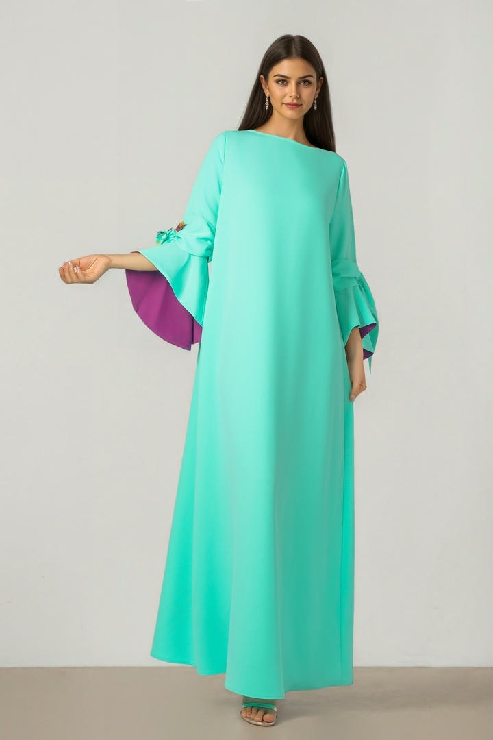 Crepe Kaftan with Flared Sleeves