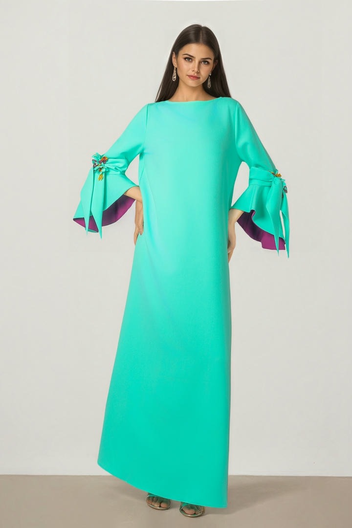 Crepe Kaftan with Flared Sleeves