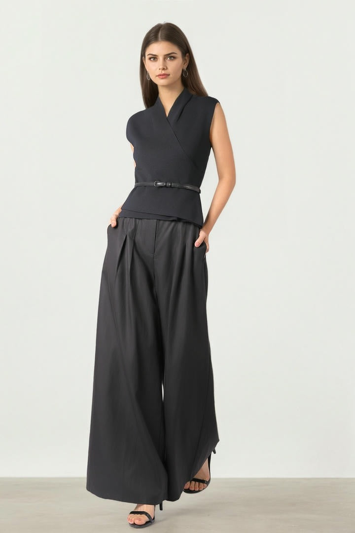 FOLDED NECK KNITTED TOP