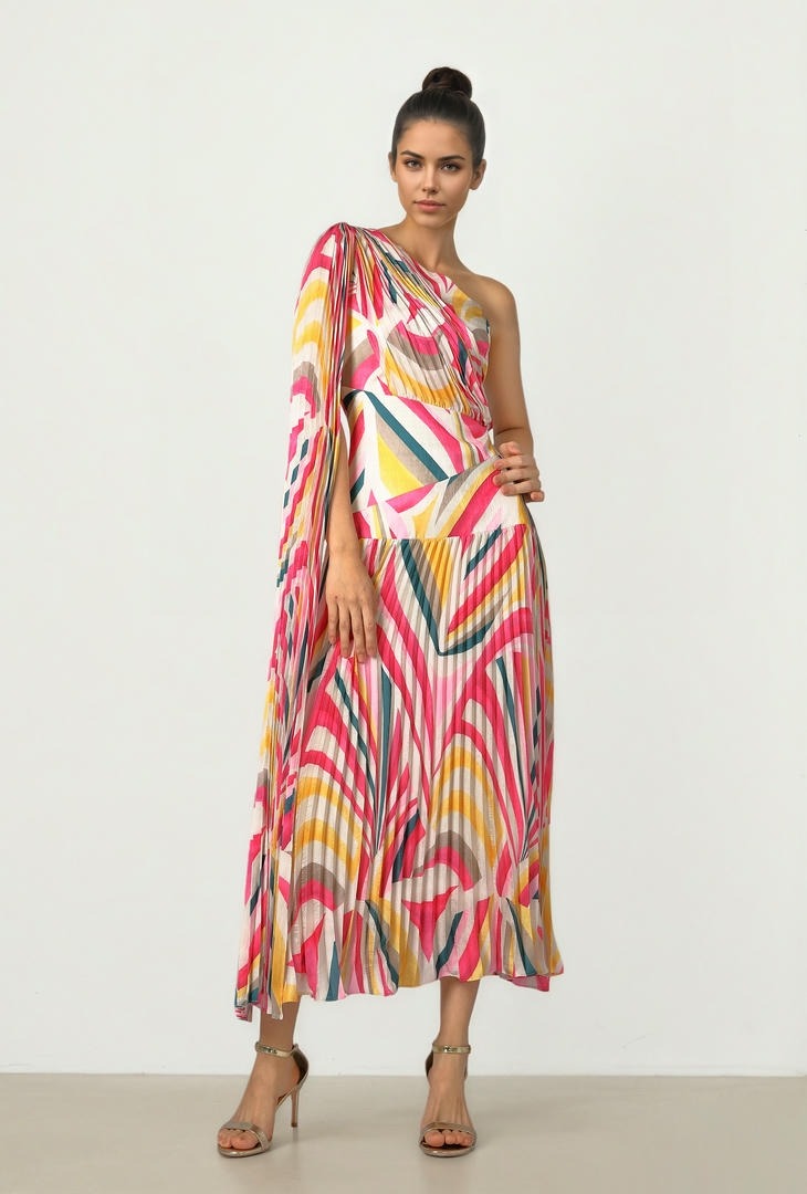 Pleated Stripe Dress