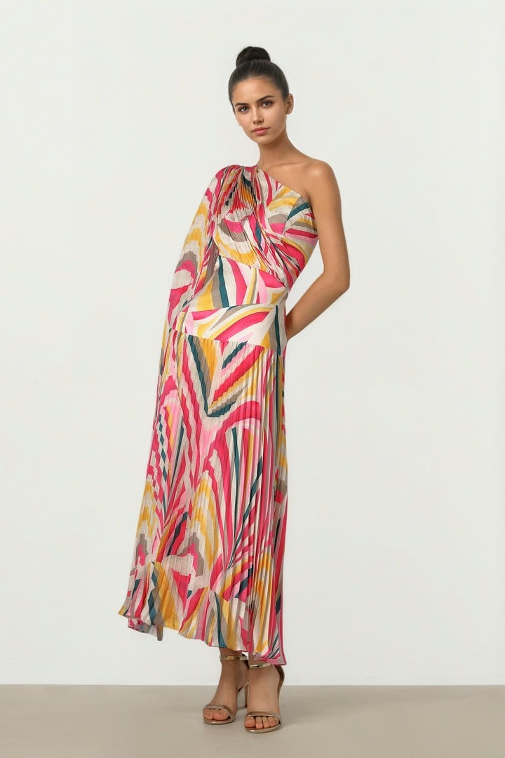 Pleated Stripe Dress
