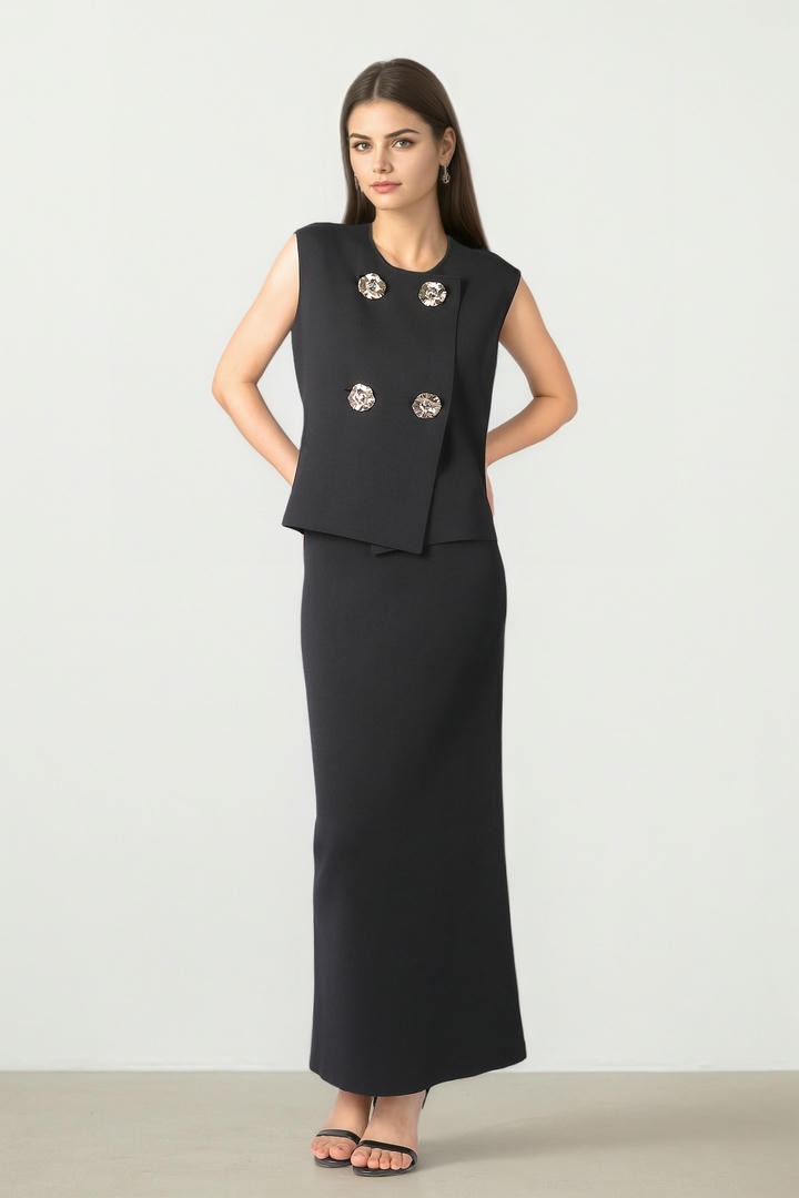 Two-Tone Knit Midi Skirt