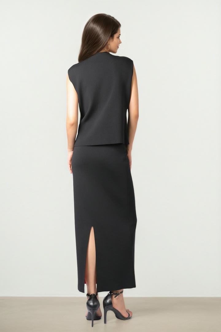 Two-Tone Knit Midi Skirt