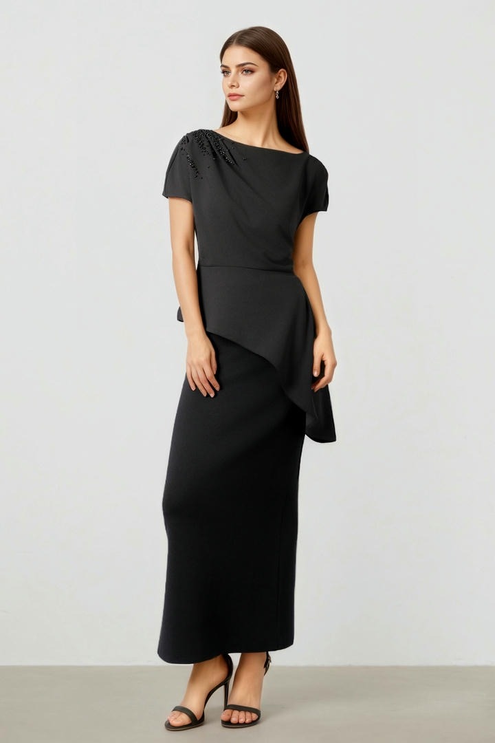 Asymmetric Black Jersey Top
