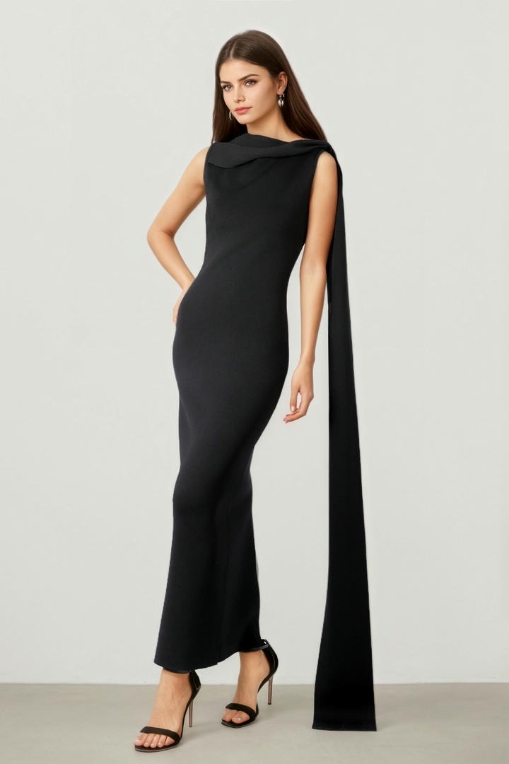 Knit Dress with Shoulder Scarf