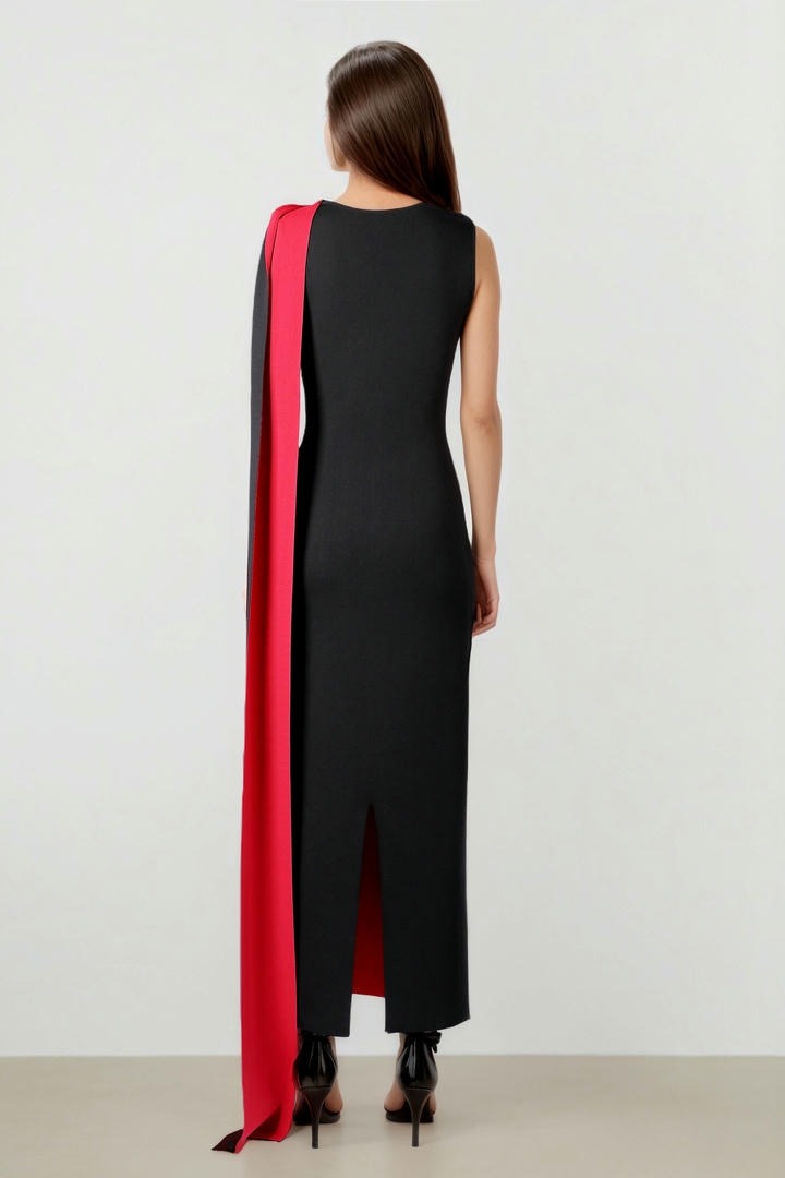 Knit Dress with Shoulder Scarf
