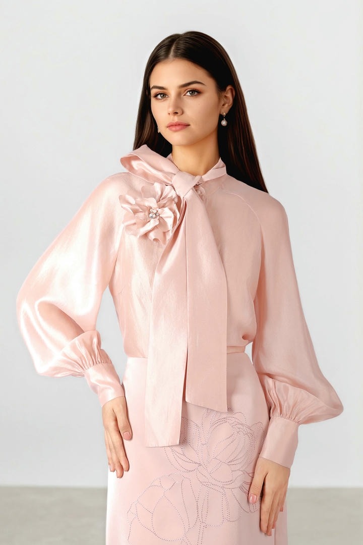 Organza Tie Collar Blouse