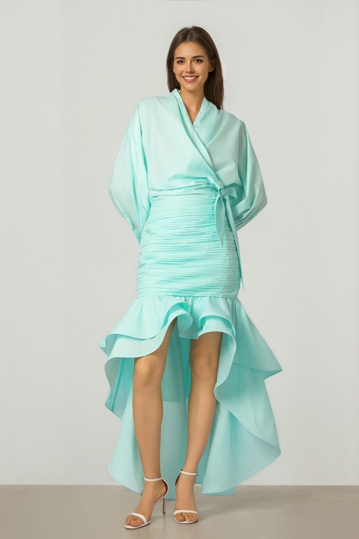 Blue Tiered Pleated Skirt