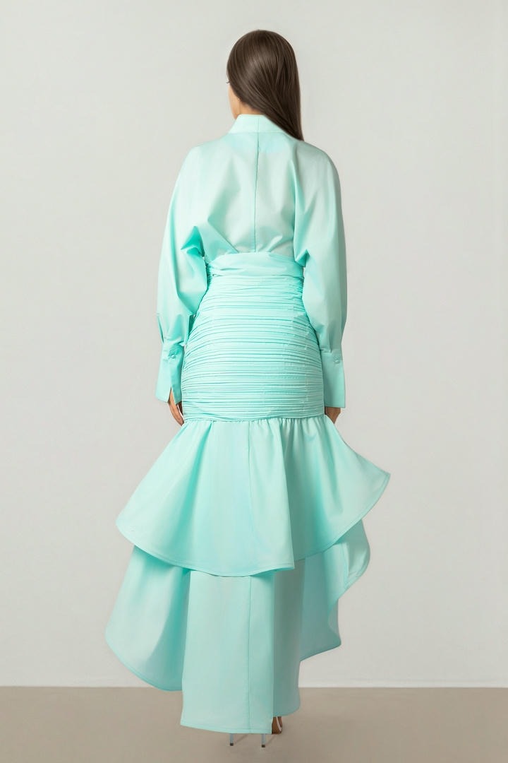 Blue Tiered Pleated Skirt